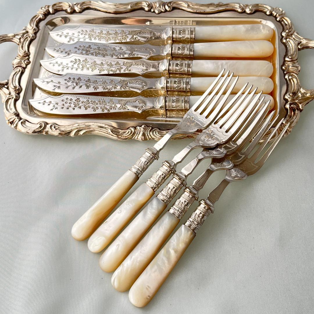 【Henry Greaves】【白蝶貝/純銀継手】カトラリーセット 1901年