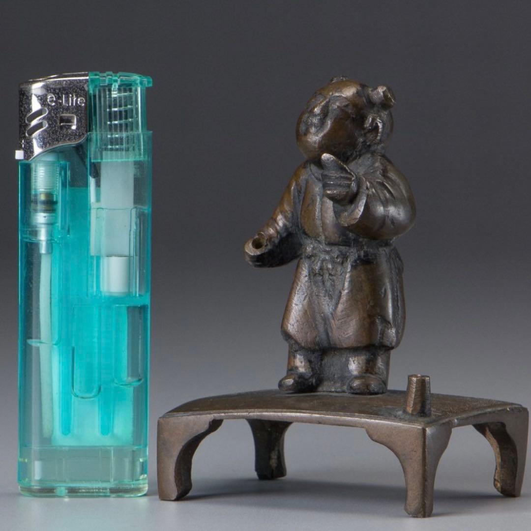 中国　古銅　唐児形　線香立　箱付き　時代物