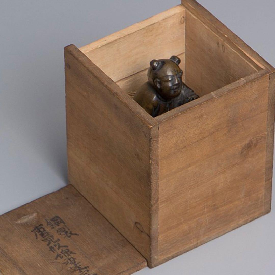 中国　古銅　唐児形　線香立　箱付き　時代物