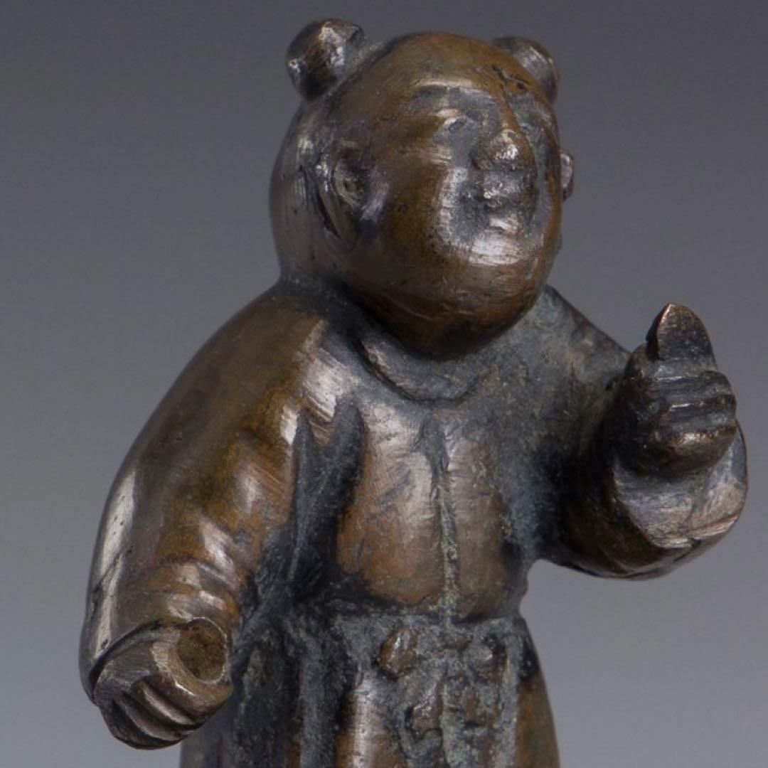 中国　古銅　唐児形　線香立　箱付き　時代物