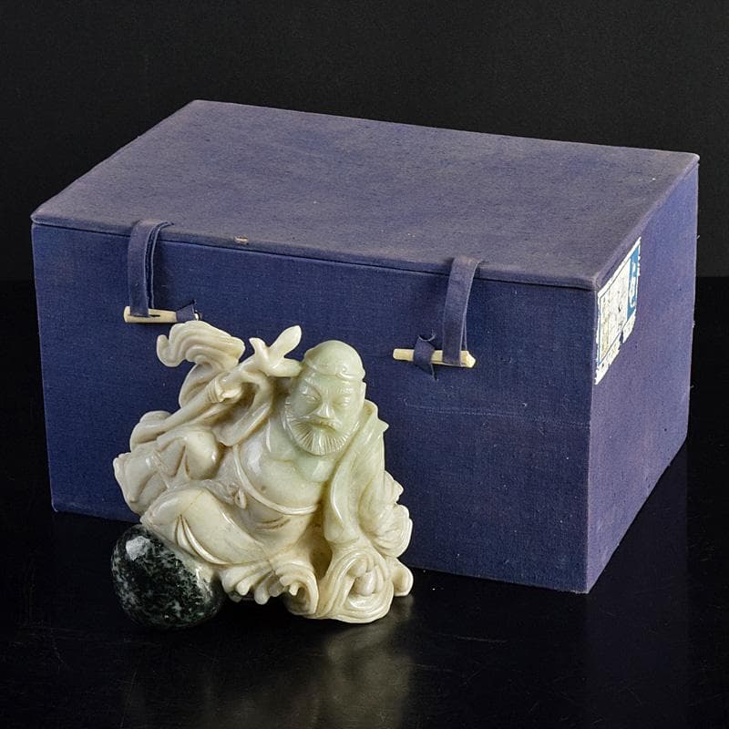 中国　玉石翡翠彫刻　福禄寿像　置物　約1307g　M　R8291