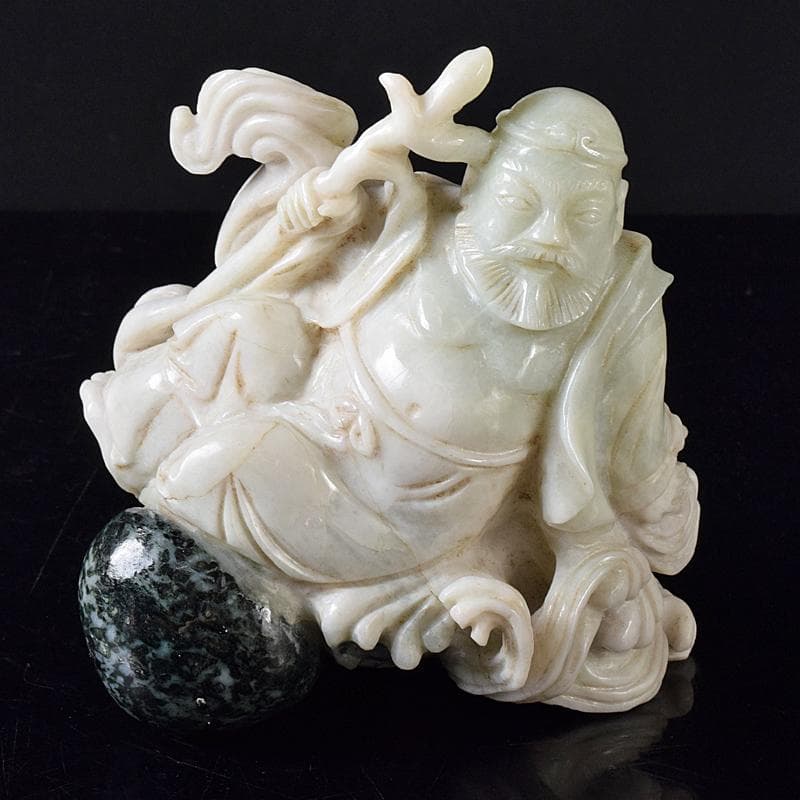 中国　玉石翡翠彫刻　福禄寿像　置物　約1307g　M　R8291