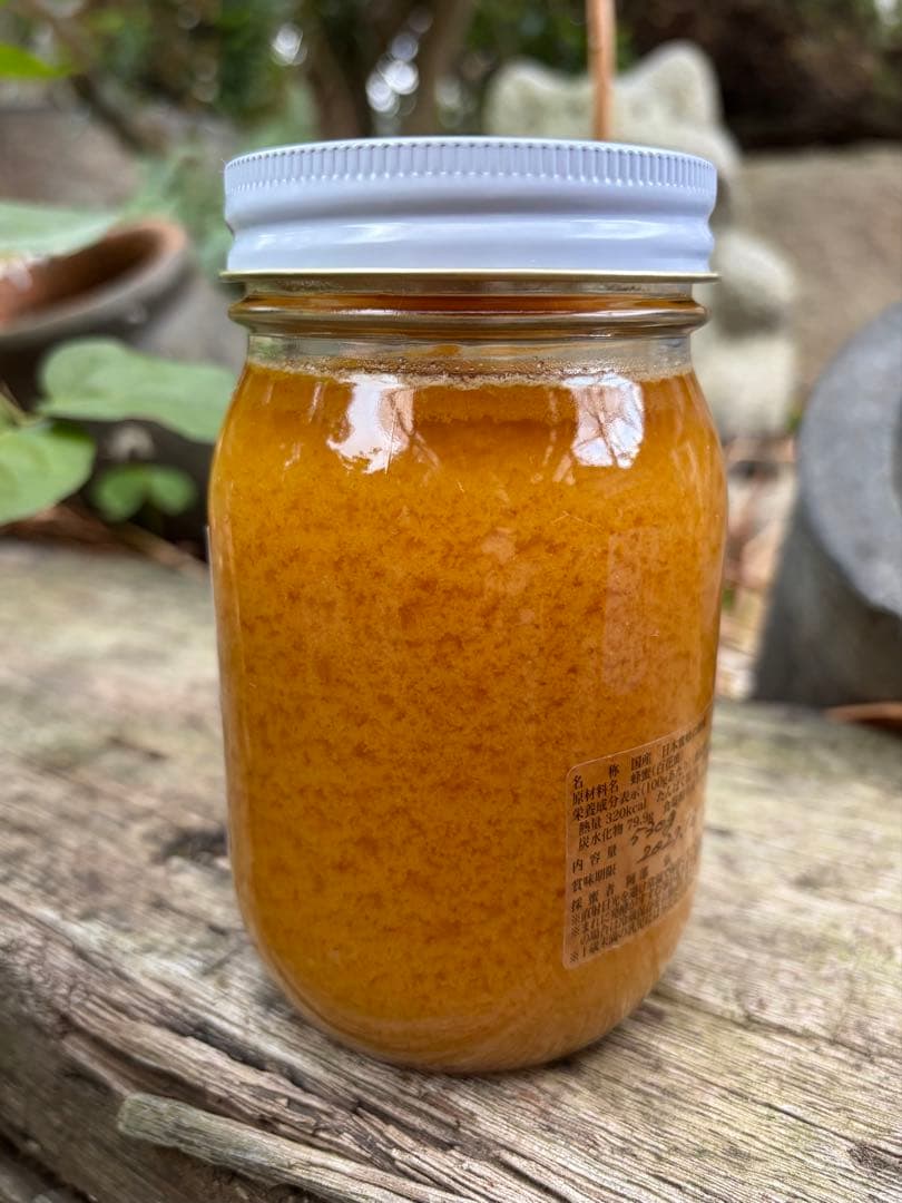 ハチミツ　日本蜜蜂のはちみつ　奥山の奥の蜂蜜結晶化進行中と花粉入り蜂蜜ほぼ結晶化