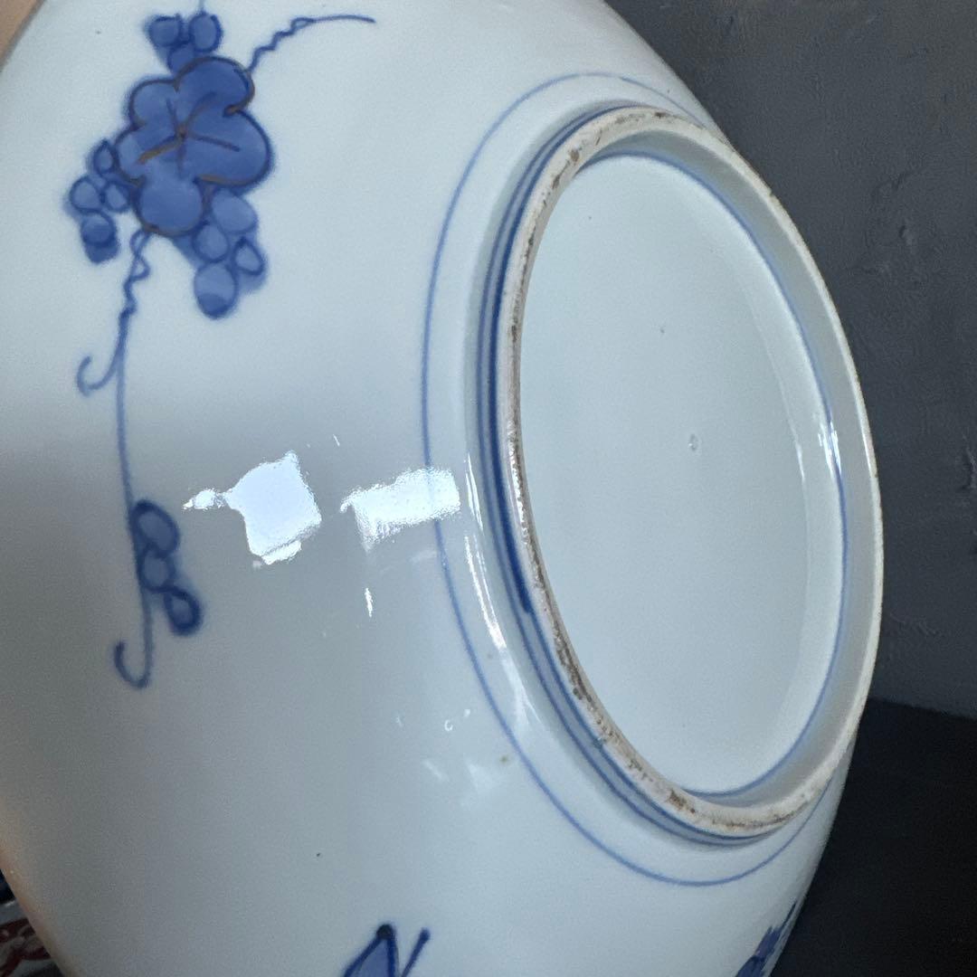 お値下げ❣️ヴィンテージ　大皿　青　　　白い鶴と花の陶器皿