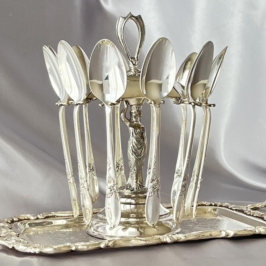 【BROOKLYN SILVER CO】 女神の掲げるスプーンホルダー 12本