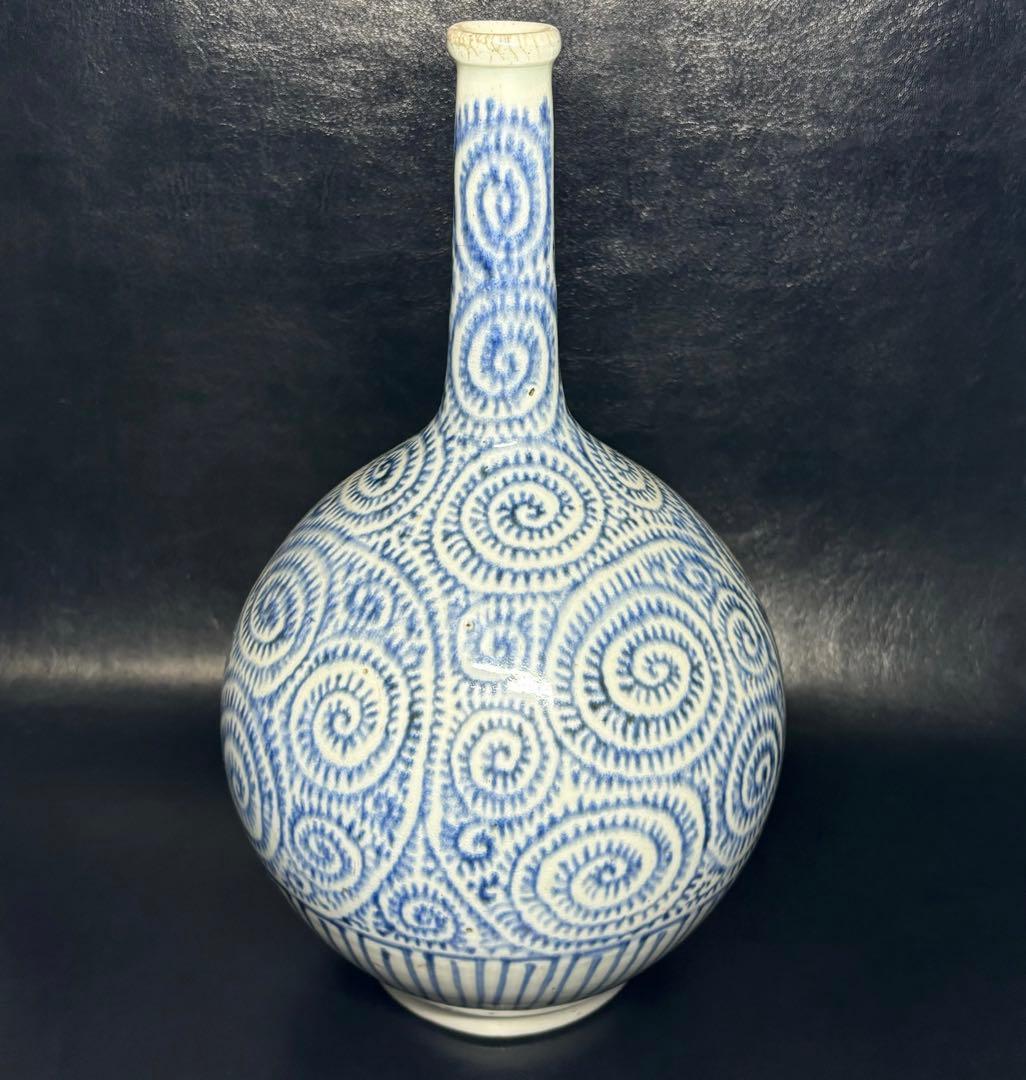 ★江戸期 古伊万里 染付！蛸唐草文 鶴首 瓶/徳利/花入！★