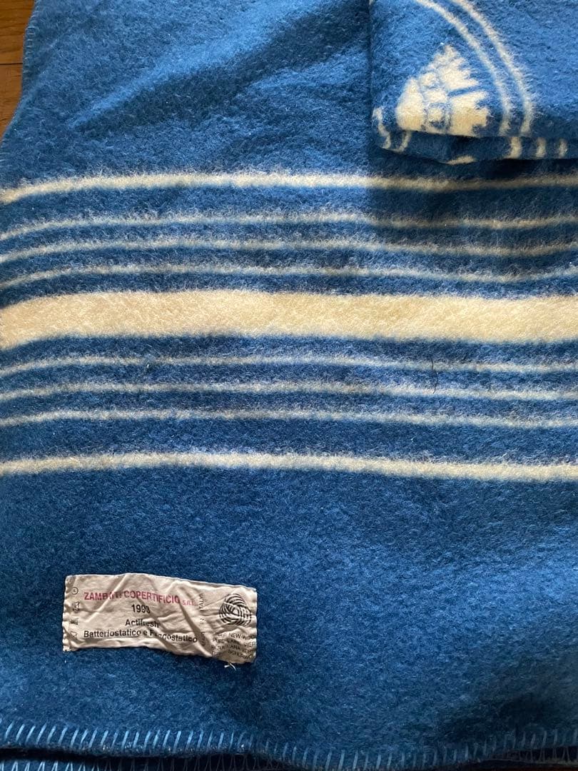 地厚毛布イタリア⚓️模様青ZAMBAITICOPERTIFICIO ITALY