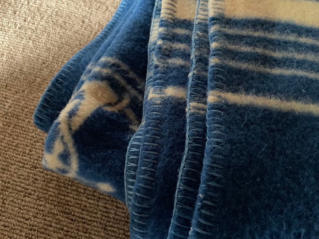 地厚毛布イタリア⚓️模様青ZAMBAITICOPERTIFICIO ITALY