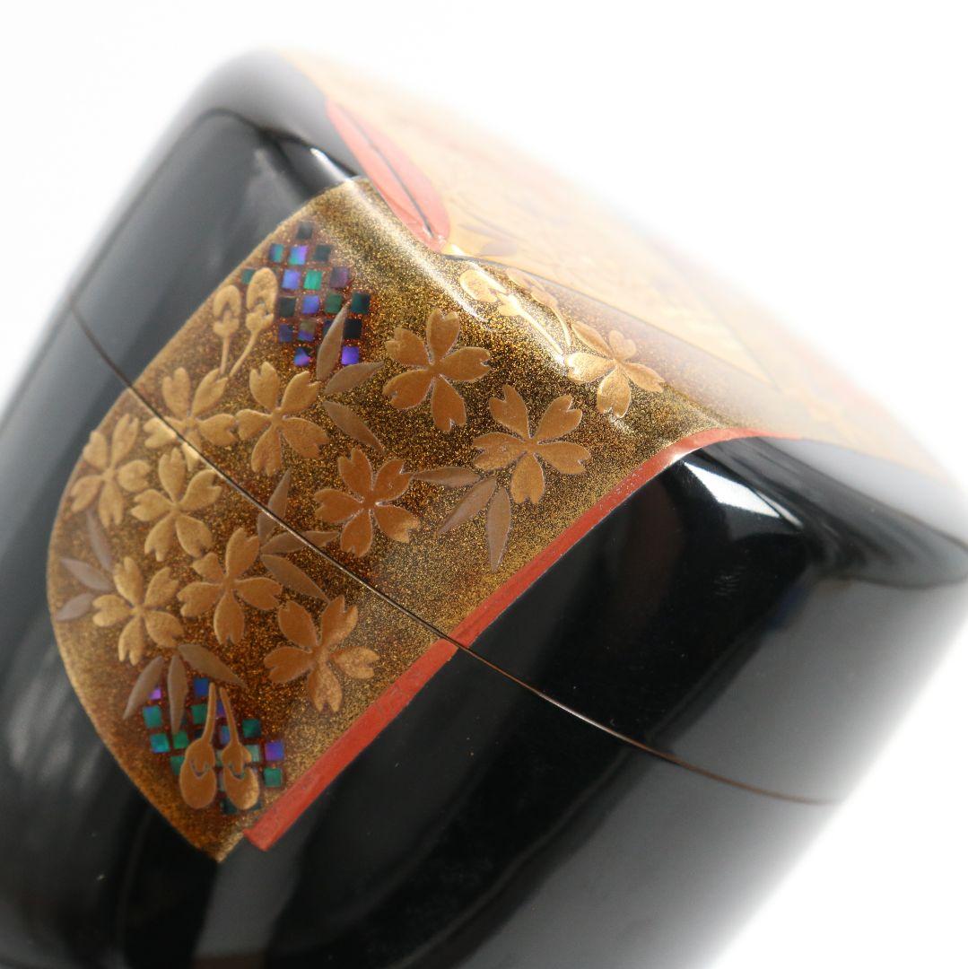 昇山作 誰が袖蒔絵 大棗 銀溜塗 螺鈿 茶道具 共箱　UM694　N5