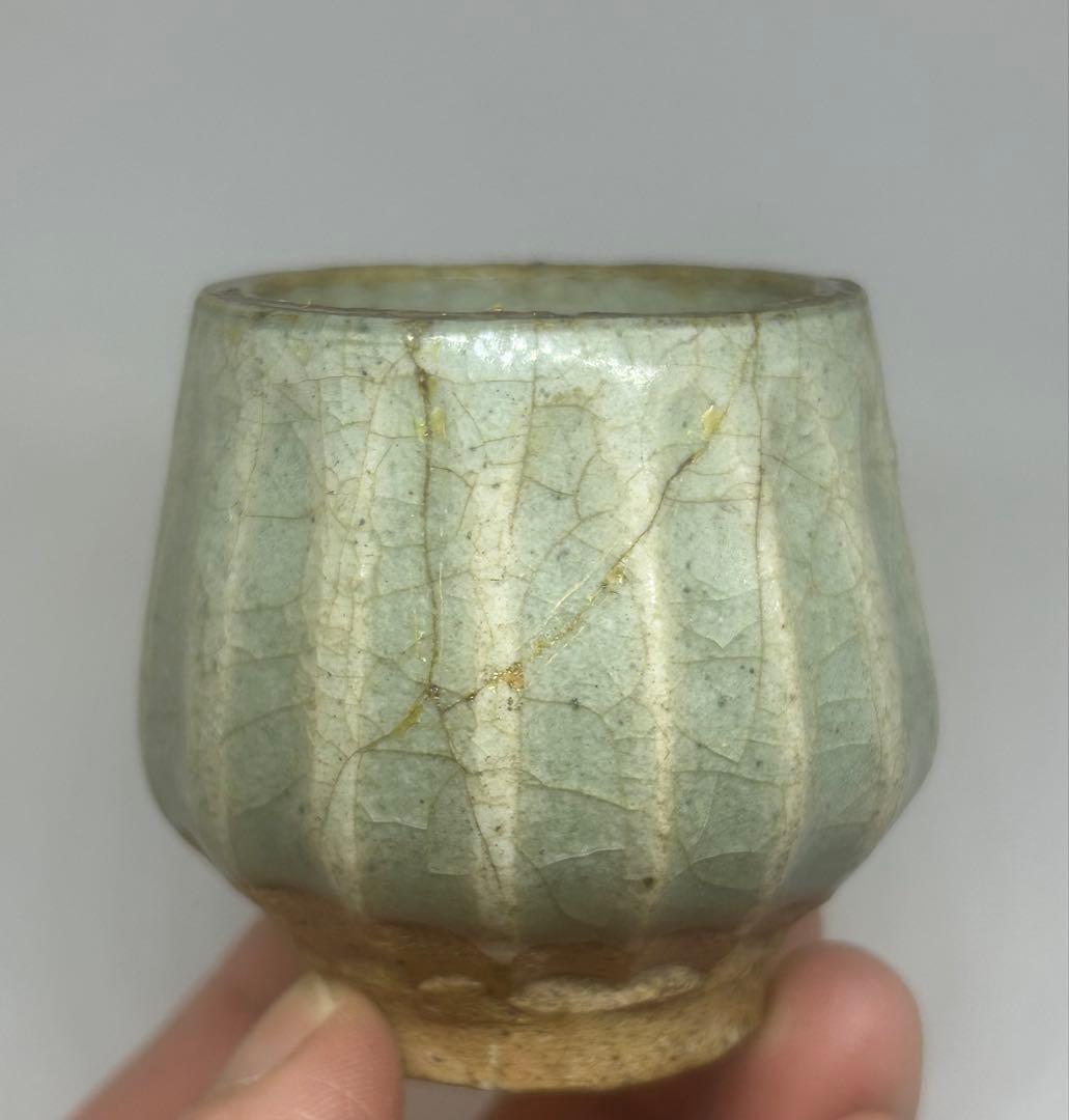 青磁　小杯　蓮弁　送料込み250309