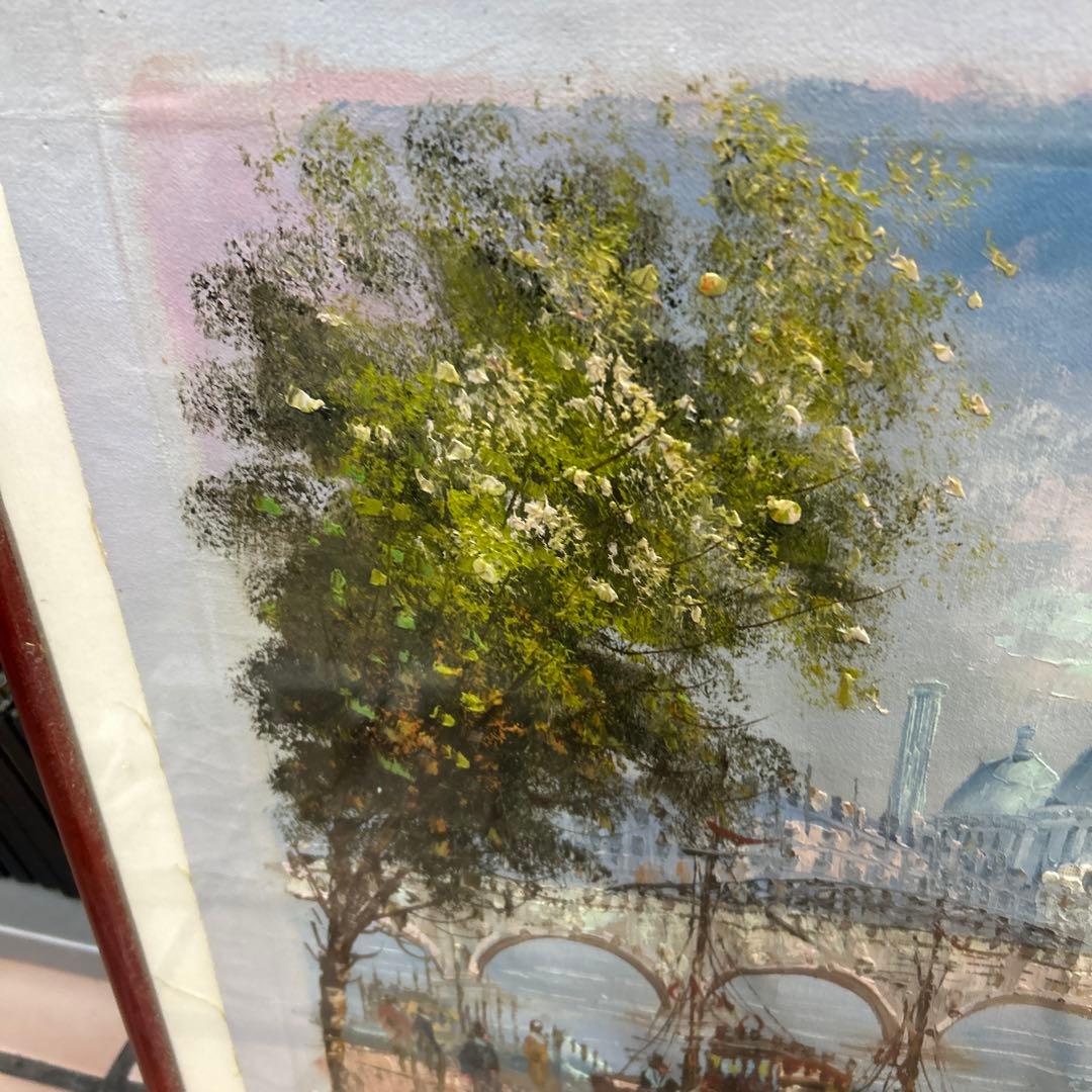 作者不詳 パリの風景 エッフェル塔とノートルダム大聖堂 額付 絵画 インテリア