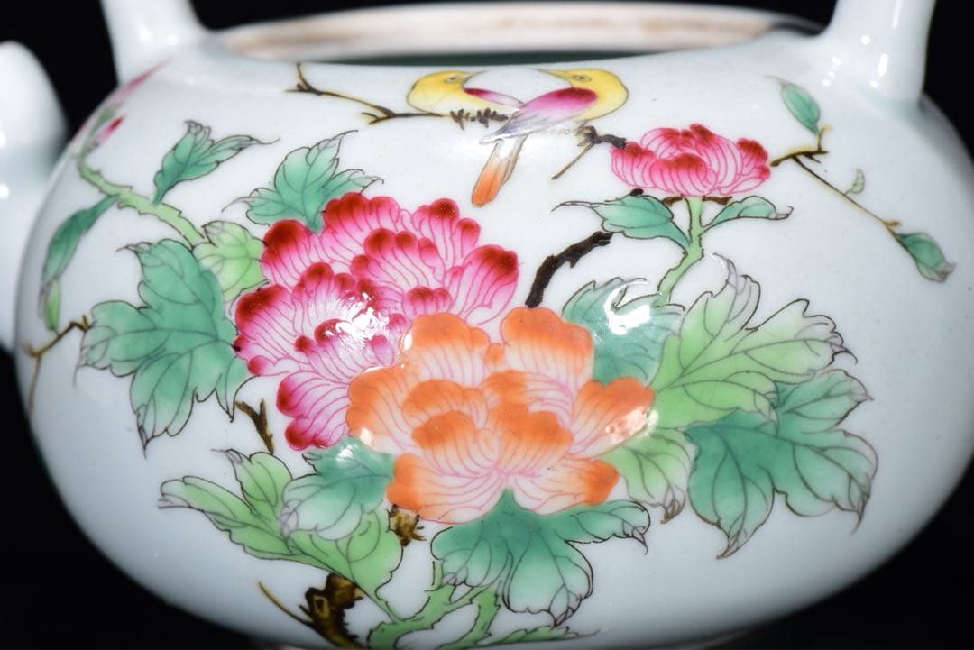 旧蔵　文房具　茶道具　清 雍正御製 粉彩花鳥文 提壺　陶器急須　縁起物　飾り