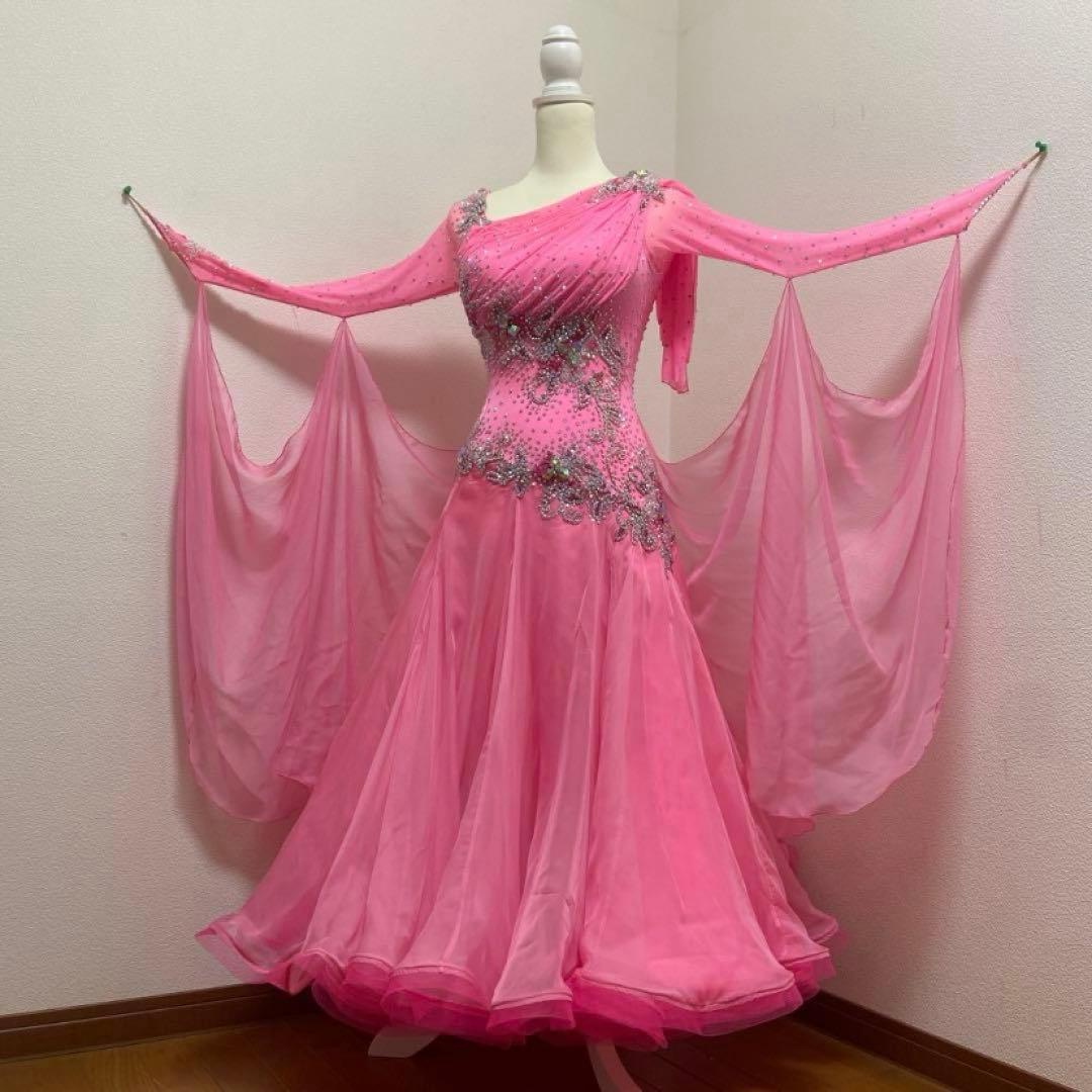 【美品】社交ダンスドレス ピンク チョーカー付　9号