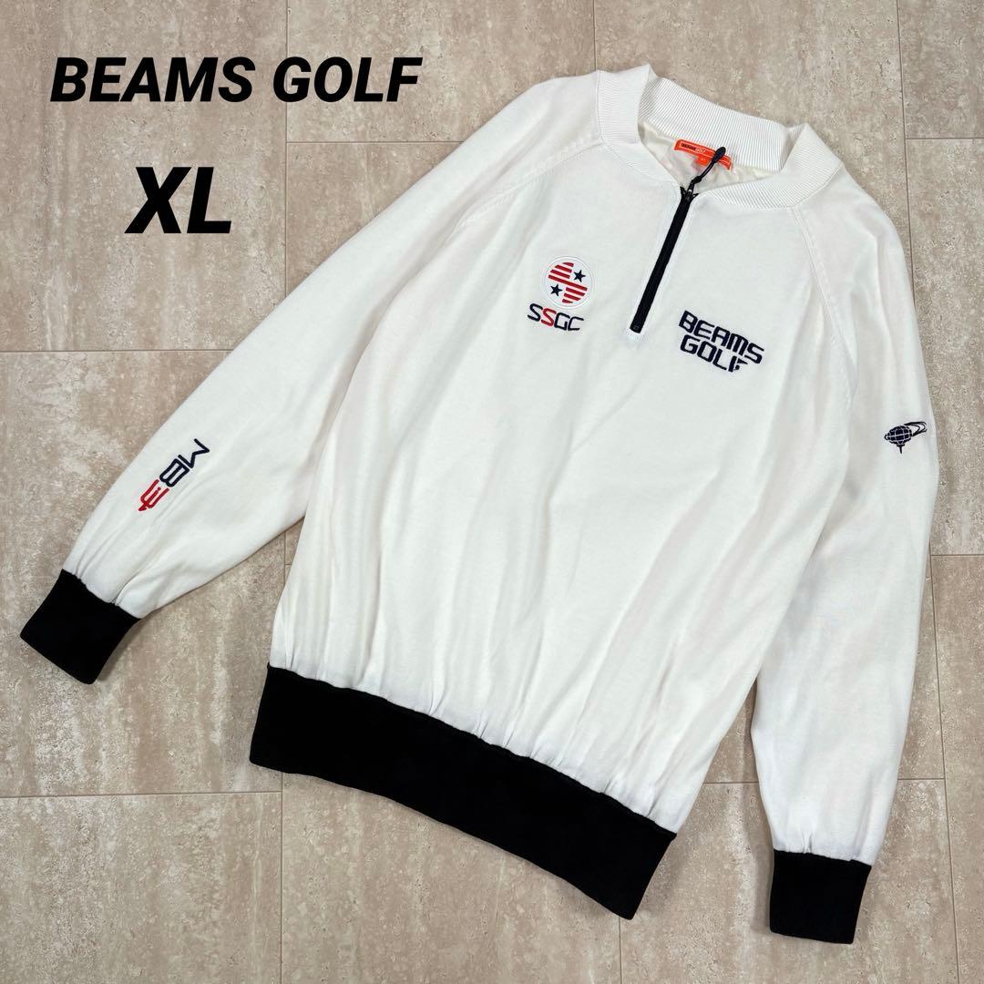 ビームスゴルフ　BEAMS GOLF ニットブルゾン　セーター　白xネイビー