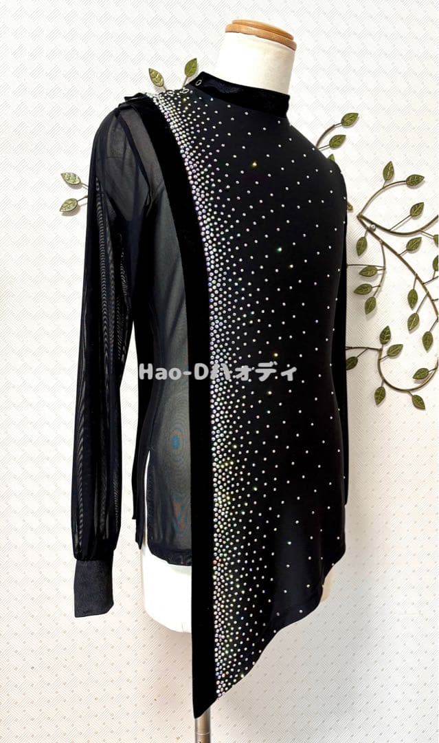 ★社交ダンス★新品★メンズシャツ★ラテン★アシメトリー★黒M