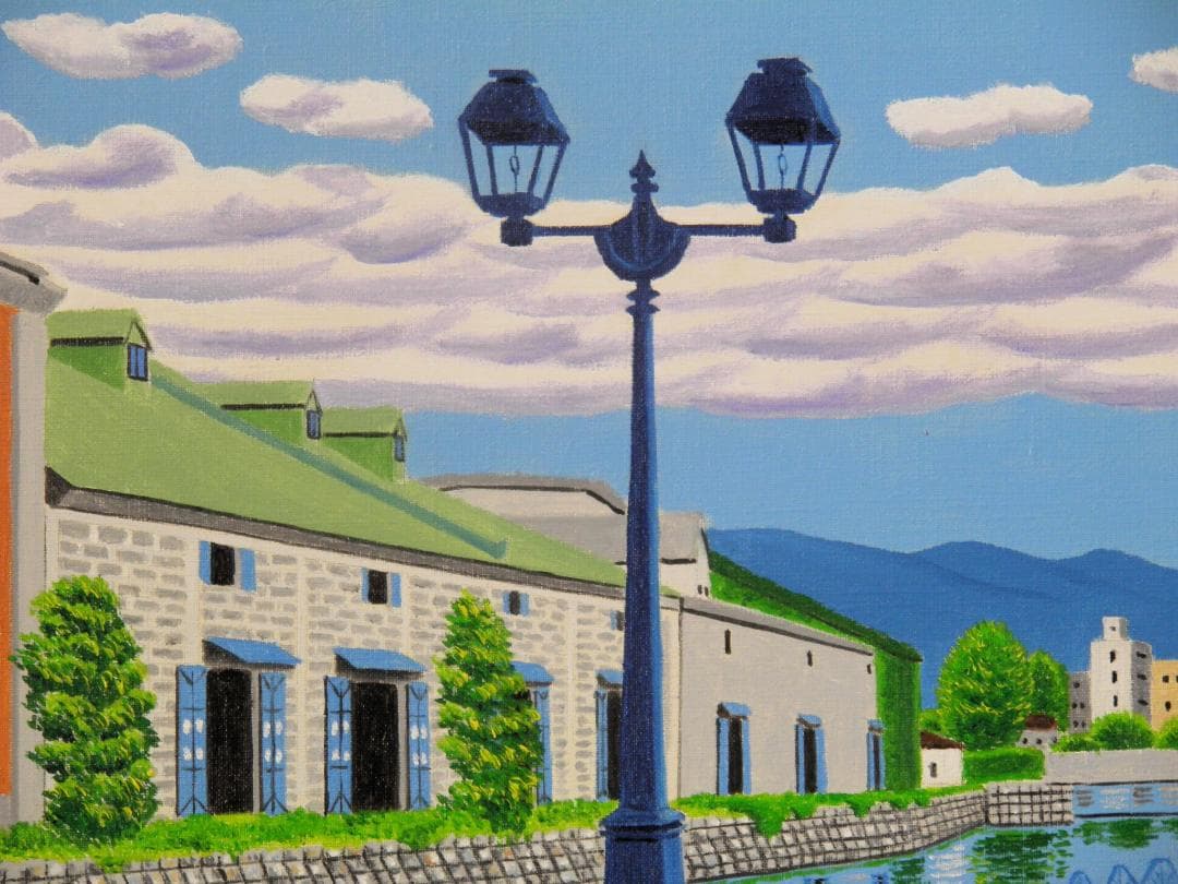 ★夏の小樽運河・肉筆油彩画・F6キャンバス