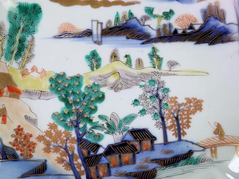 古伊万里　色絵　朝日に山水の図　7寸半皿　B295A-CQc