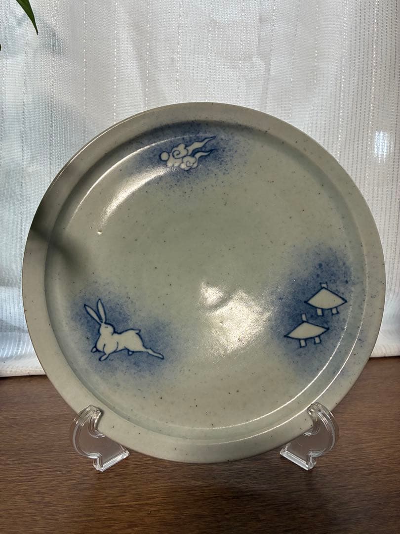 北大路魯山人　染付吹墨亭兎図皿　共箱　京焼　初期伊万里　時代箱