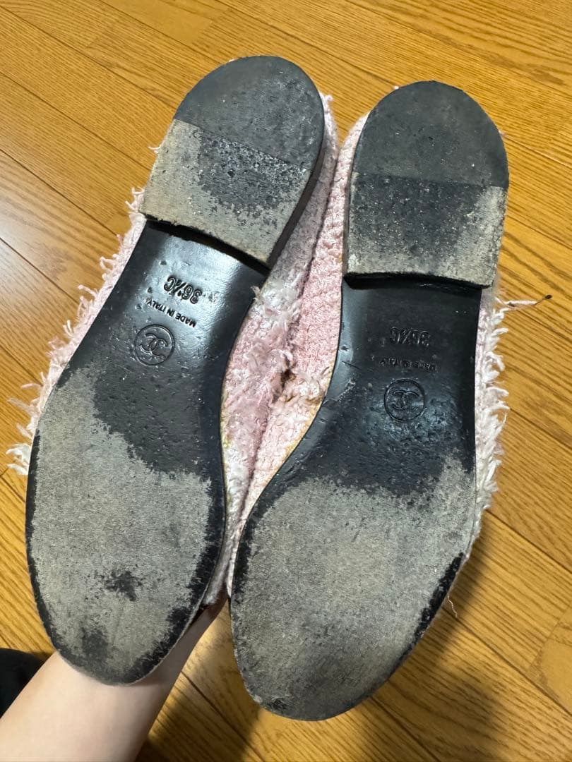 CHANEL フラットシューズ ピンク 36.5 ツイード 23サクラ　シャネル