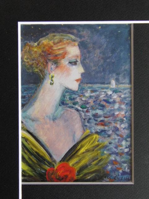 カシニョール（Cassigneul）、夜の海、希少な画集より、新品高級額・額装付