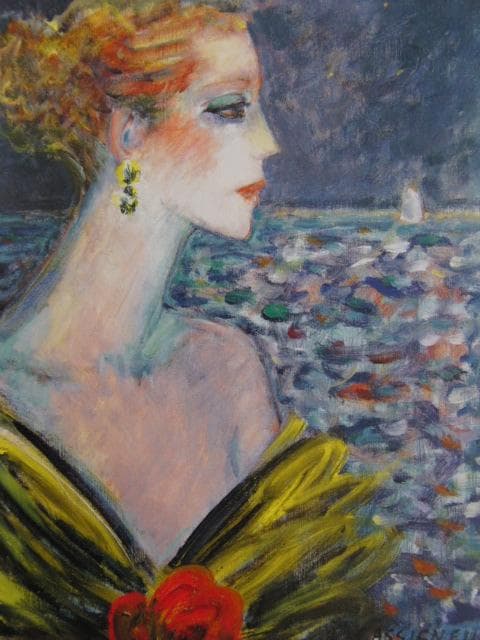 カシニョール（Cassigneul）、夜の海、希少な画集より、新品高級額・額装付