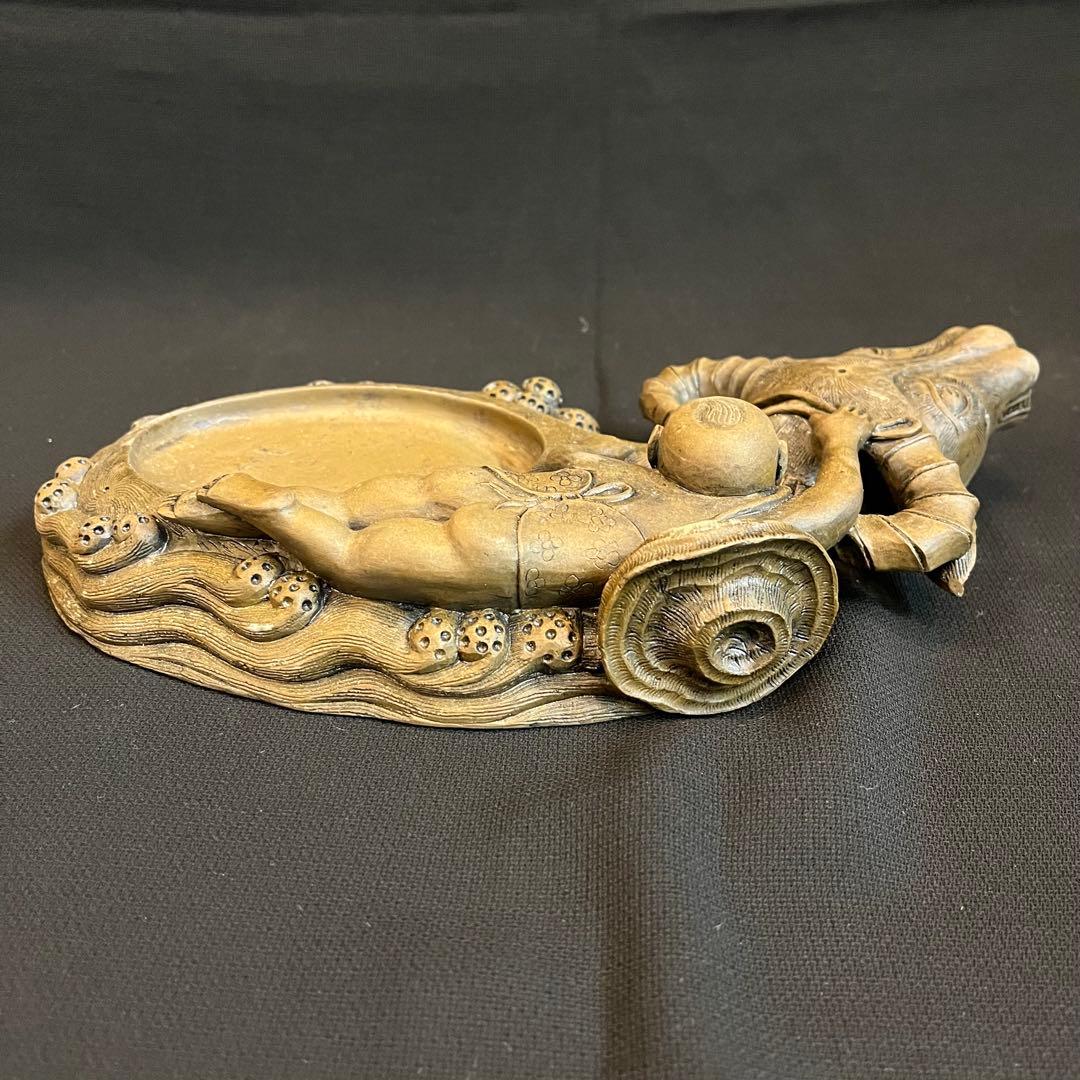 【未使用】 中国美術 硯 水牛唐人 龍 竜 澄泥硯