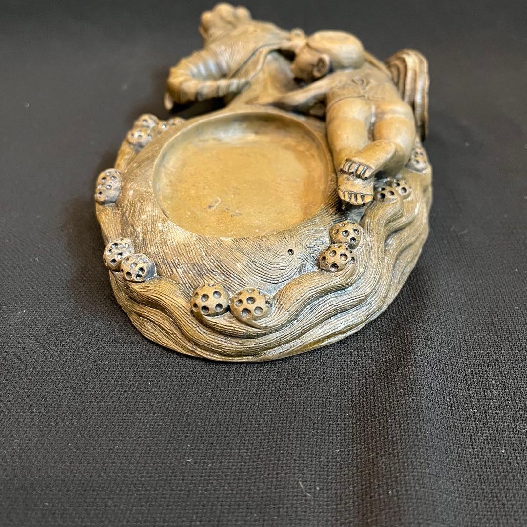 【未使用】 中国美術 硯 水牛唐人 龍 竜 澄泥硯