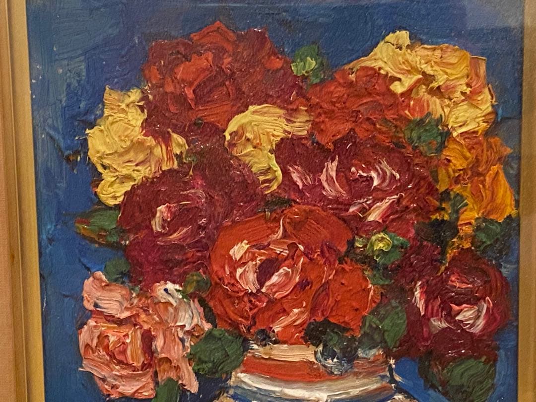 半澤国雄（ 半沢匡夫 ）画題「 薔薇 」油彩　額装