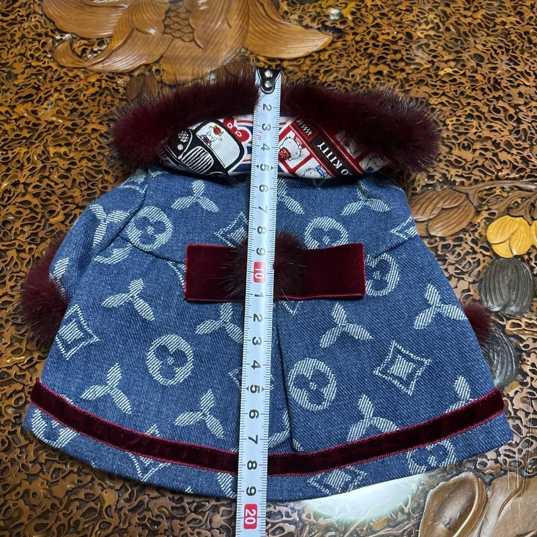 犬服 デニム ミンク付き コート