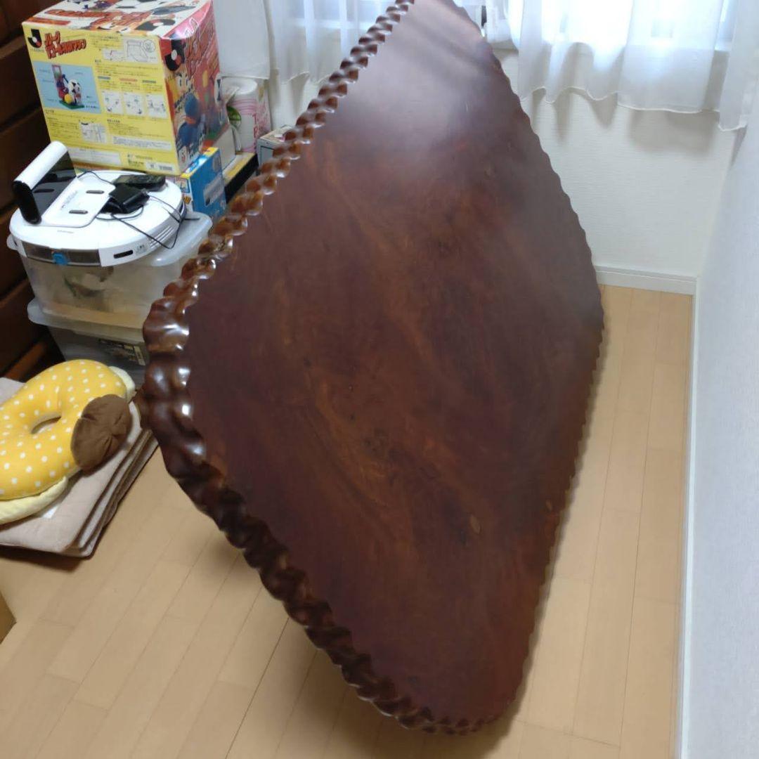 木製 波形縁取り座卓 ダークブラウン