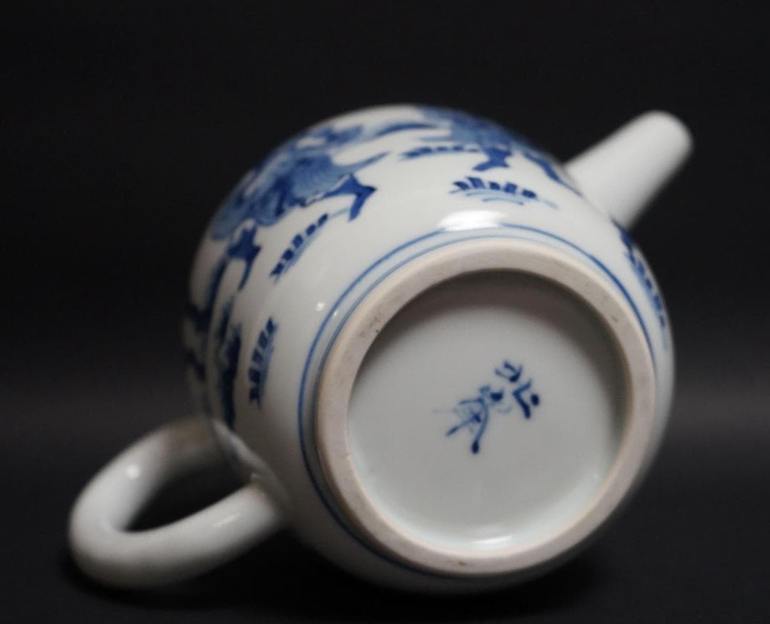 煎茶道具 大丸北峰作 染付青華人物図 鉄砲口 共箱★時代物★美品