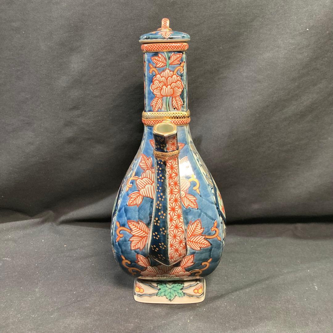 【美品】有田焼 林九郎窯 染錦唐草牡丹 水注 金彩