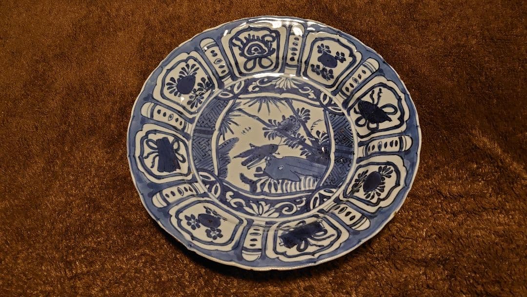 古染付　李朝　古玩　蝗の図　中皿　１客