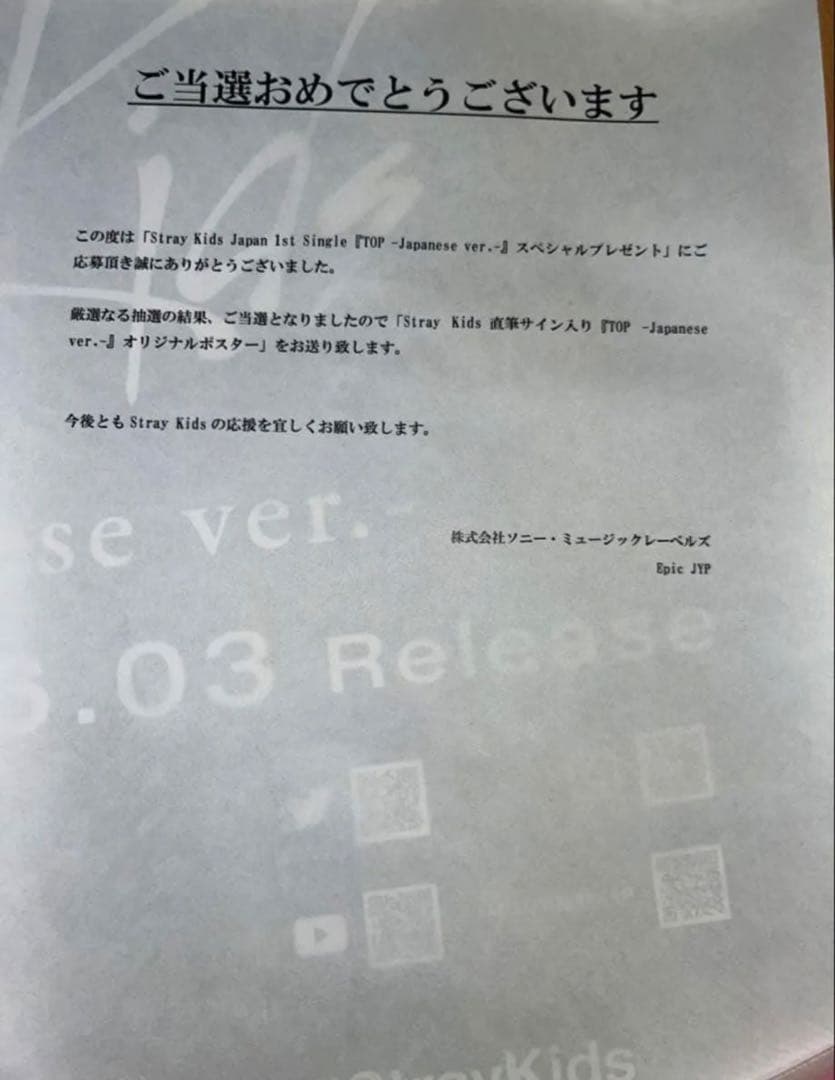 StrayKids スキズ メンバー全員直筆サインポスター　TOP