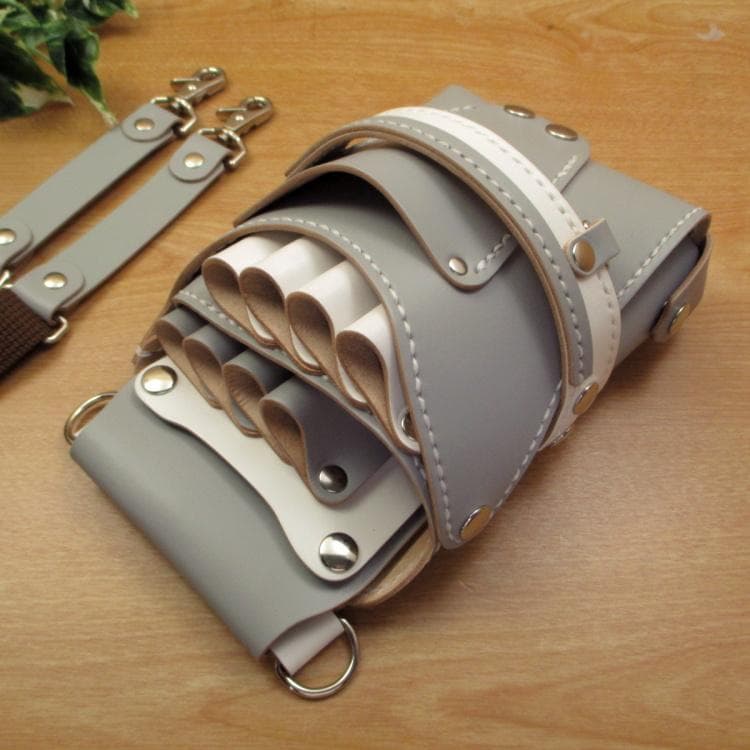 【トリマー向き】 ８丁差し　ライトグレー　本革シザーケース　TSC-13/CHA