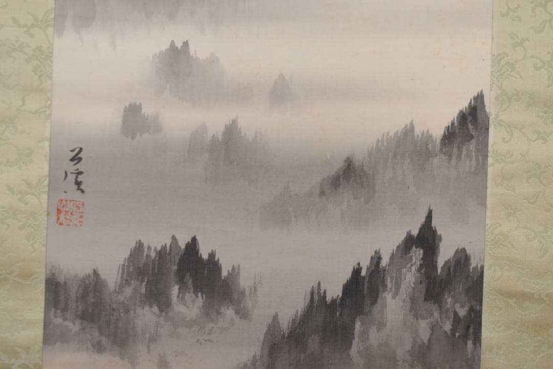 【真作】石渓/富士雪景図/掛軸☆宝船☆AB-410