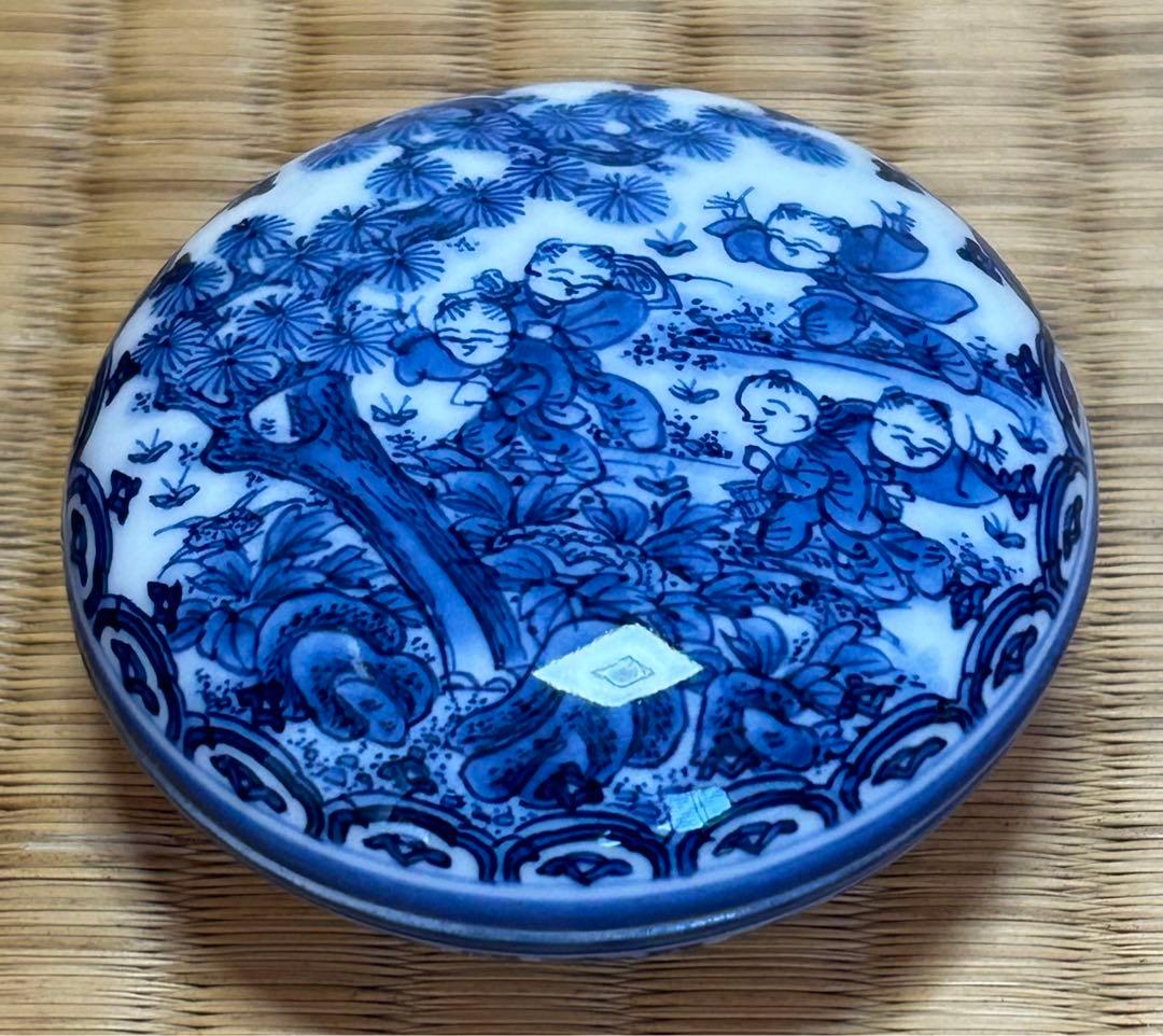 三川内焼　無形文化財　平戸雅松作　献上唐子香合