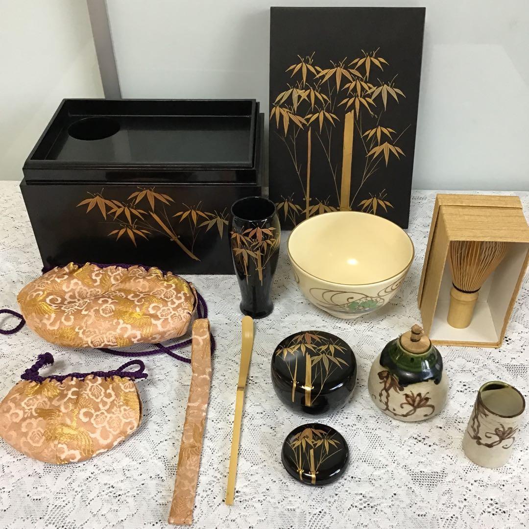 茶箱　竹　蒔絵　一揃え　セット
