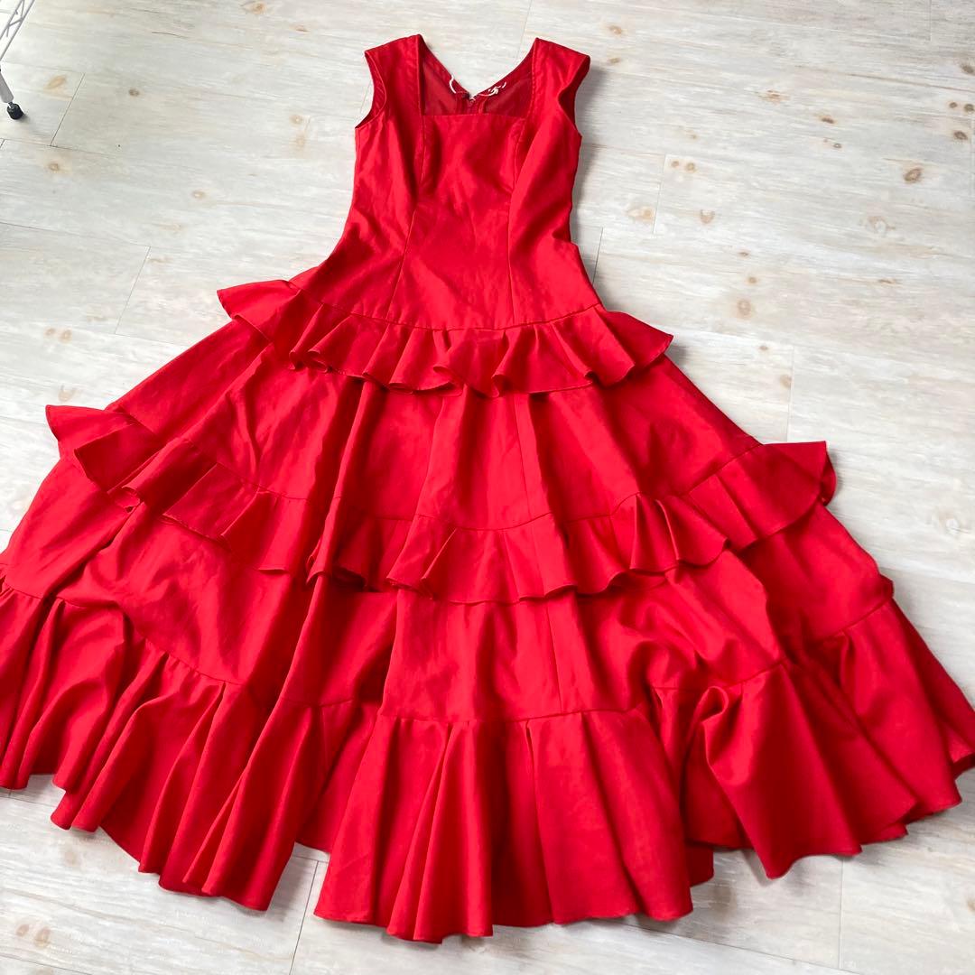 フラメンコ衣装 ロングワンピース ティアード ロングドレス オーダーメイド