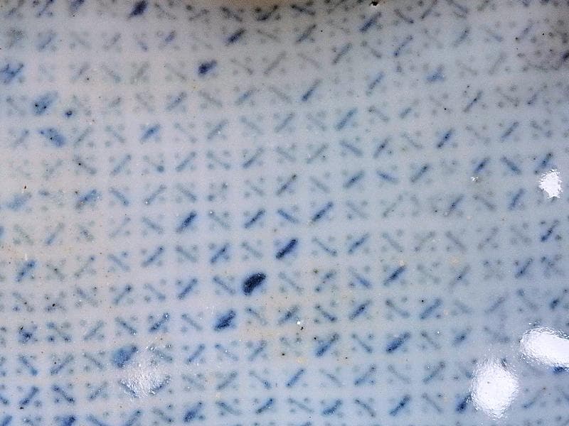 古伊万里　染付　型刷印判　幾何学文様の図　変形皿　E578 AS-CWh