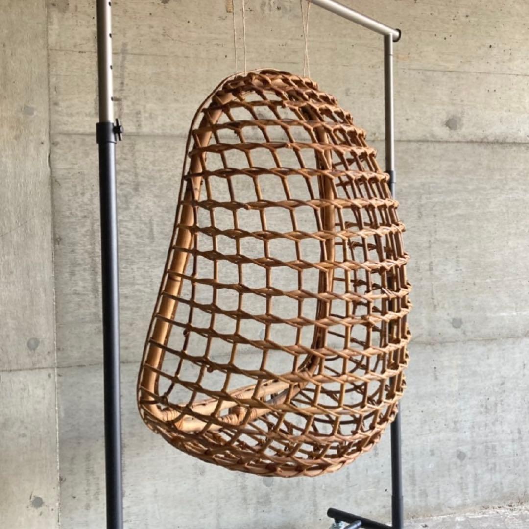 大きな竹籠 かご バスケット ハンキング 大型 竹製 古道具 インテリア レトロ