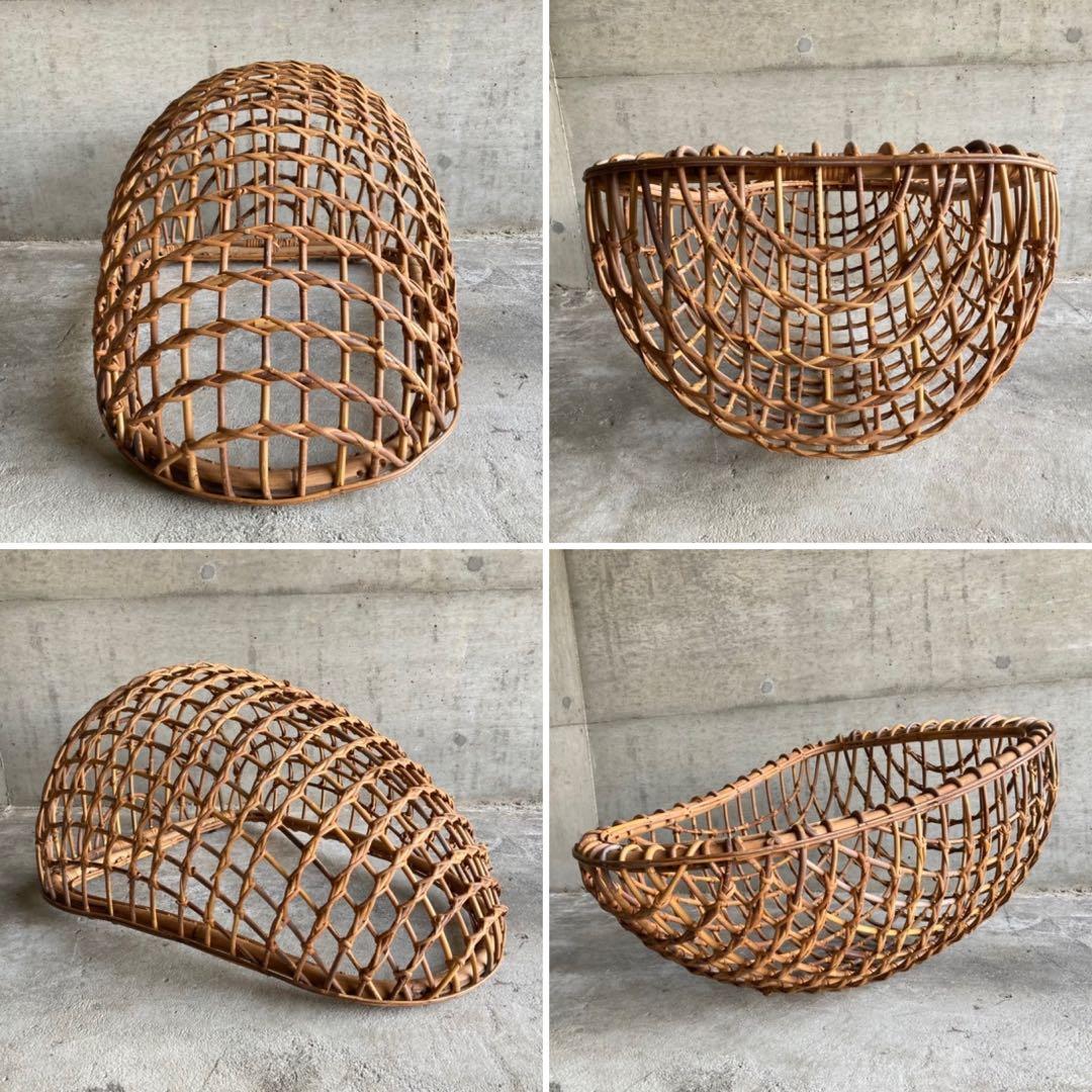 大きな竹籠 かご バスケット ハンキング 大型 竹製 古道具 インテリア レトロ