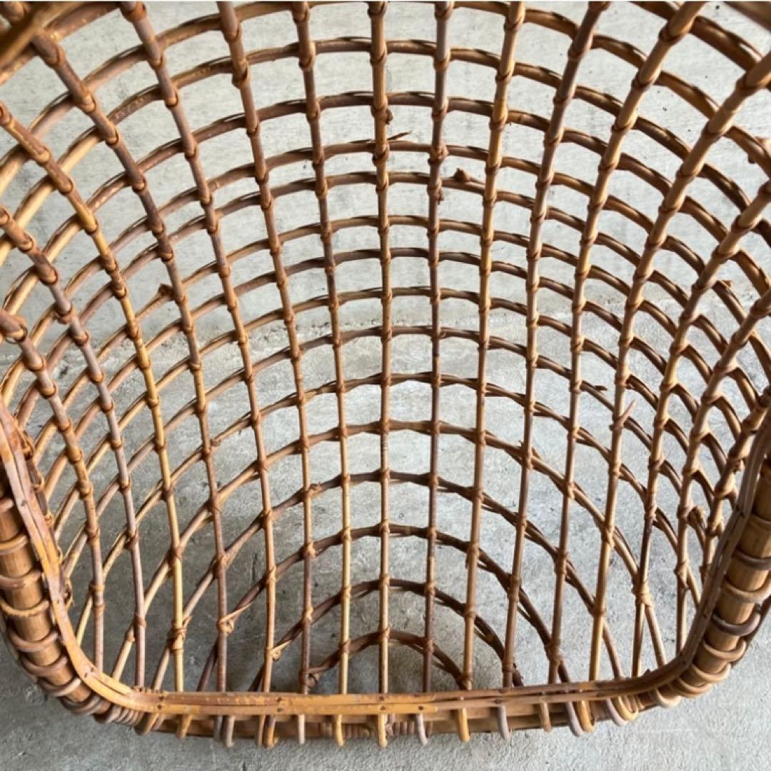 大きな竹籠 かご バスケット ハンキング 大型 竹製 古道具 インテリア レトロ