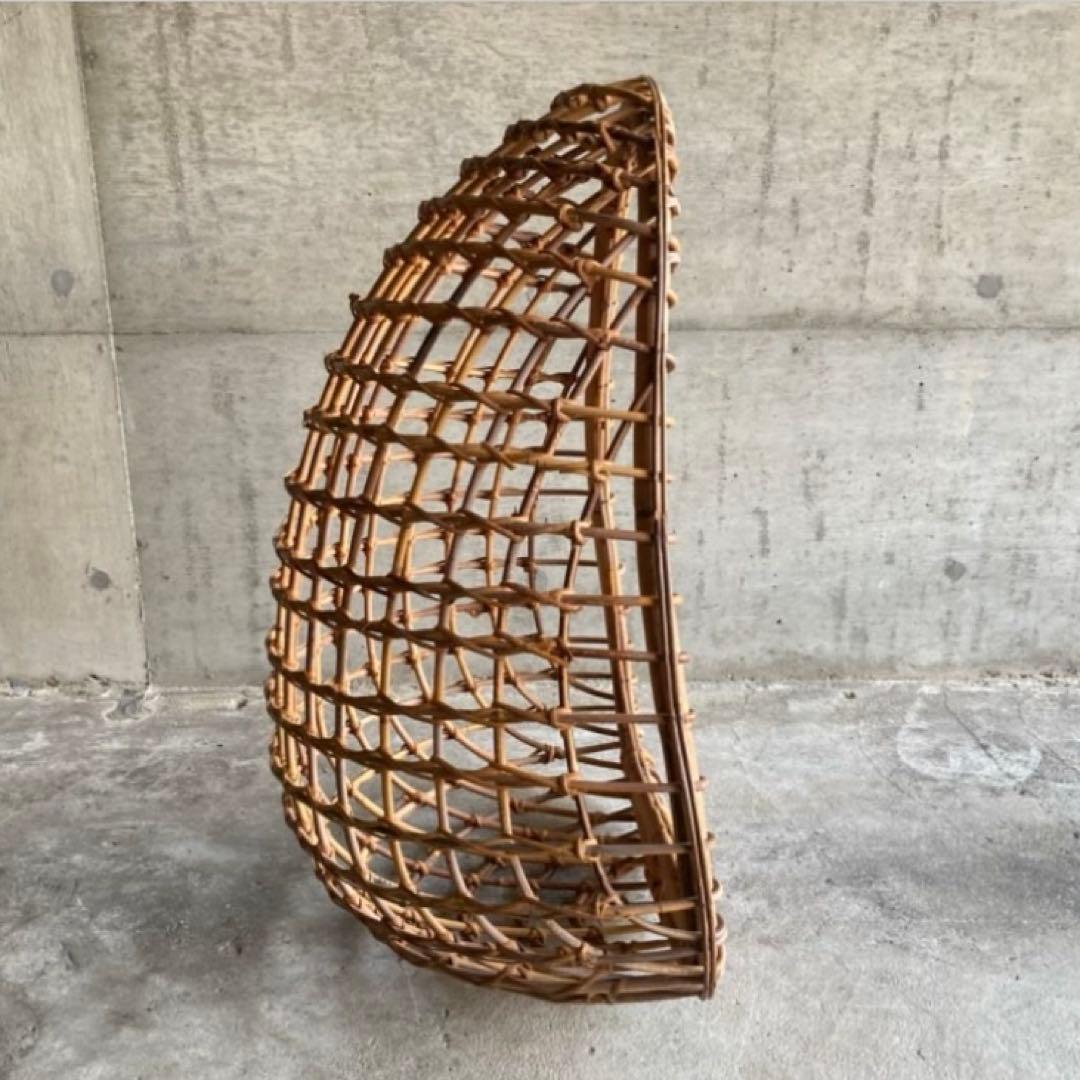 大きな竹籠 かご バスケット ハンキング 大型 竹製 古道具 インテリア レトロ
