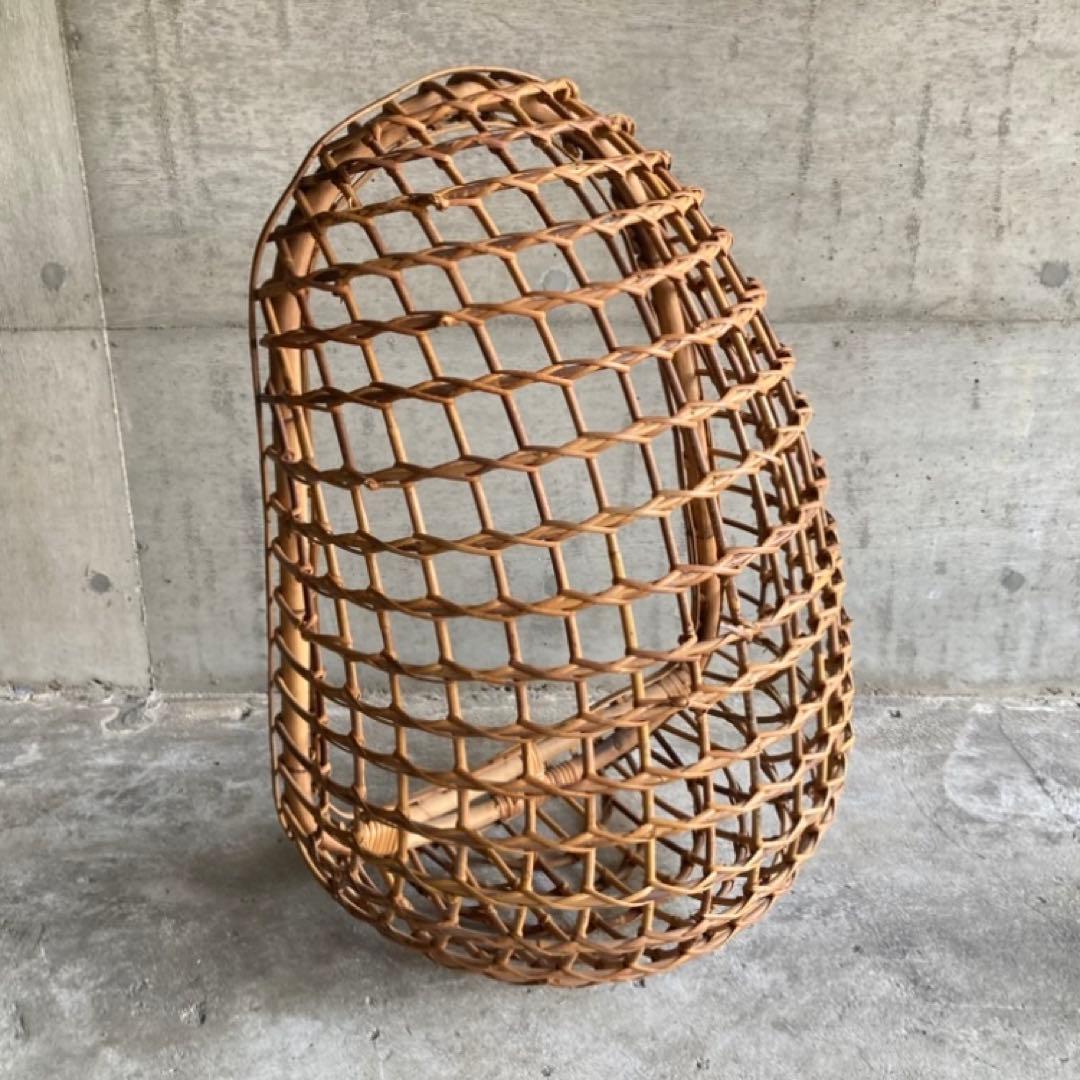 大きな竹籠 かご バスケット ハンキング 大型 竹製 古道具 インテリア レトロ