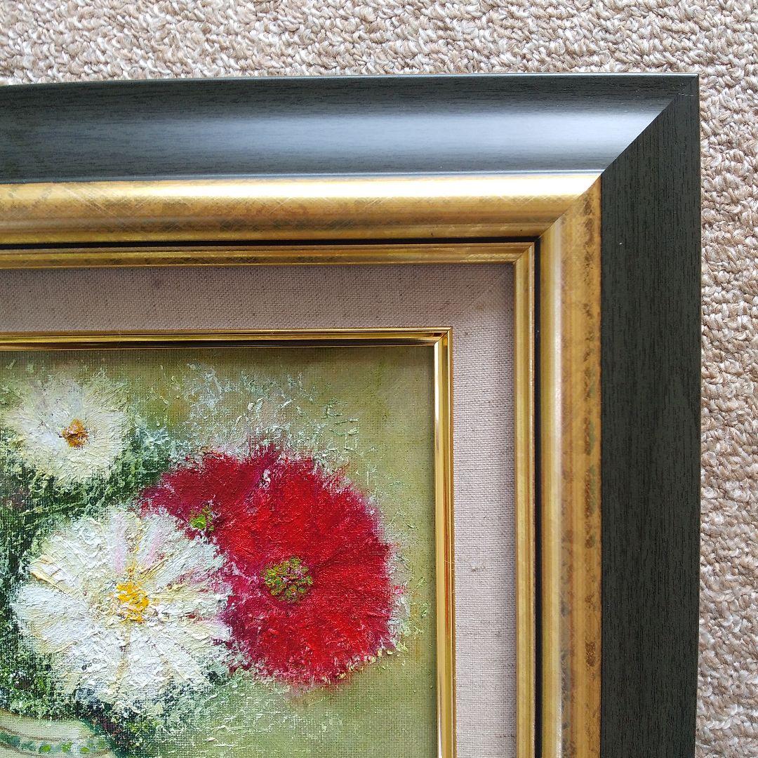 ココ 油絵 花の絵「紅白」F3号 未使用額縁入り （匿名配送）