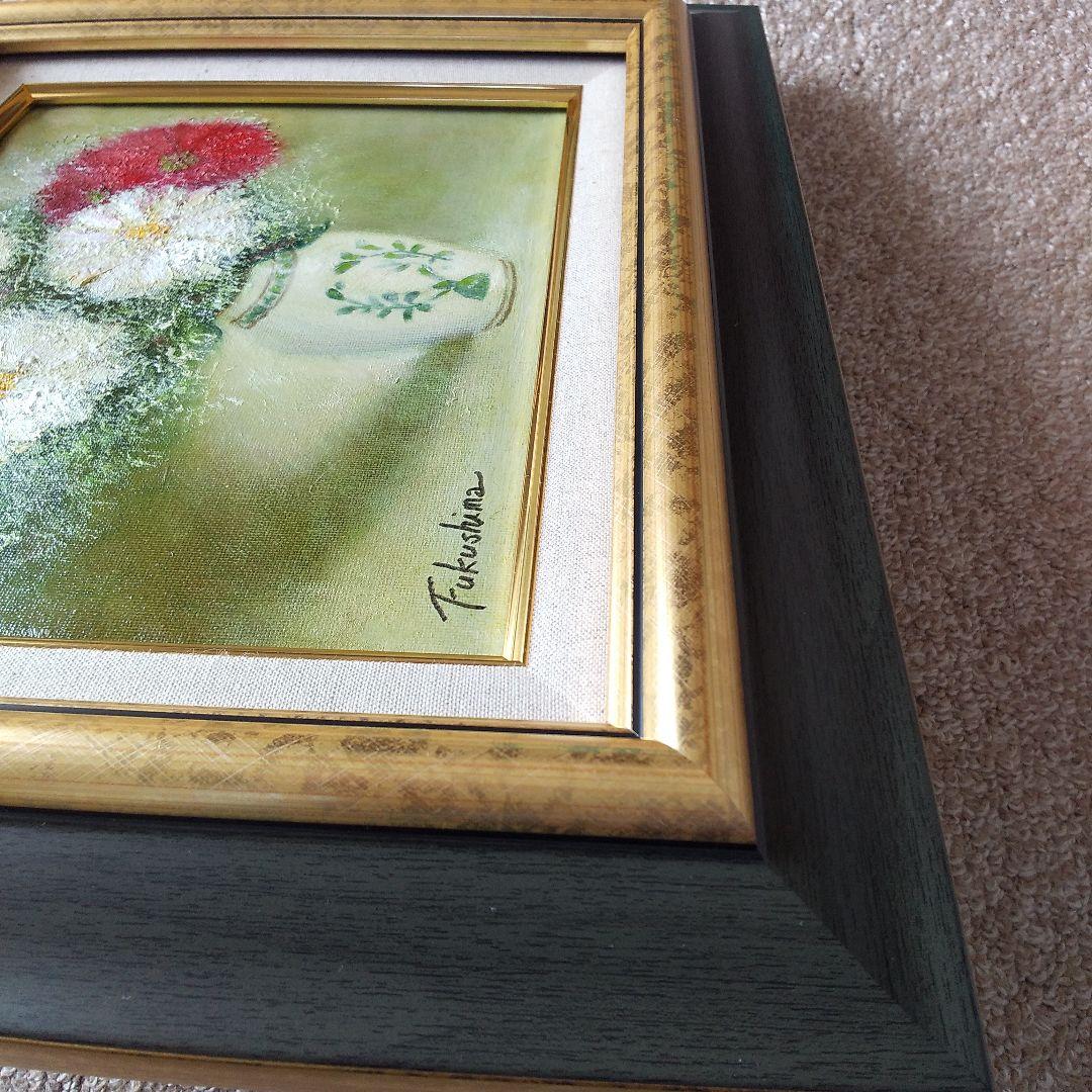 ココ 油絵 花の絵「紅白」F3号 未使用額縁入り （匿名配送）