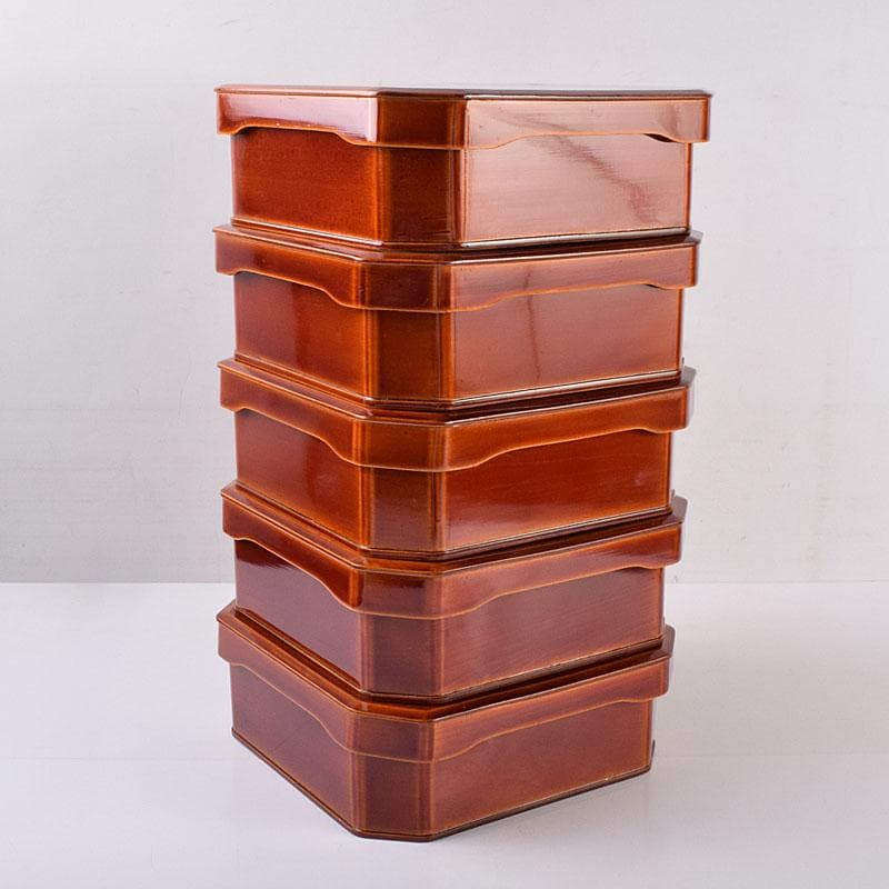 塗師　木村表恵作　木製漆器　大徳寺重　四方五段重箱　共箱　V　R8911H