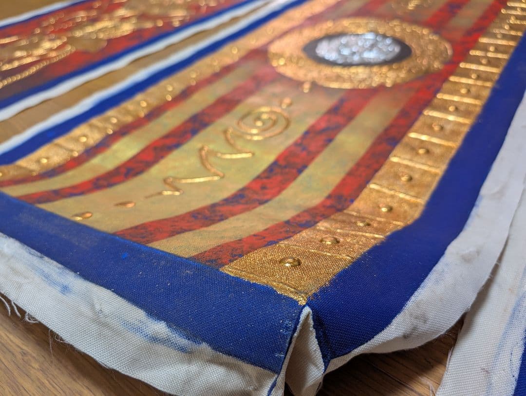 タイ　絵画　大サイズ　金色の蓮のアート　布地　芸術　チェンマイ　アジア　蓮の花