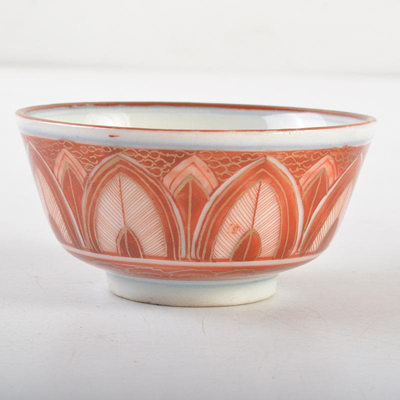 煎茶道具　九谷焼　古九谷　赤絵金彩　椛文　煎茶器　五客　時代箱付　V　R6018